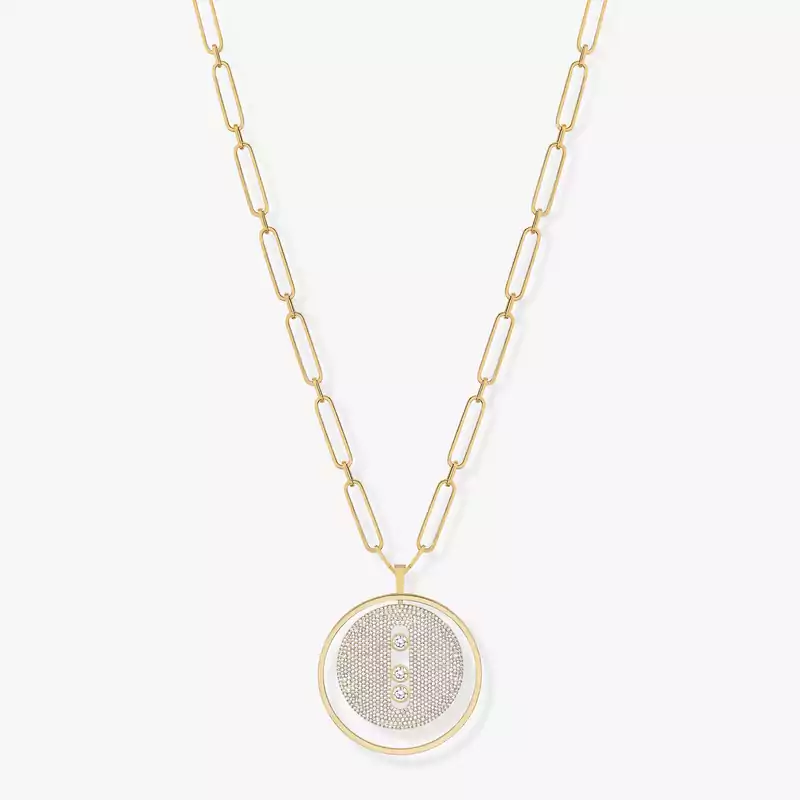 Necklace For Her Yellow Gold Diamond Lucky Move Long Necklace Pavé LM 10127-YG