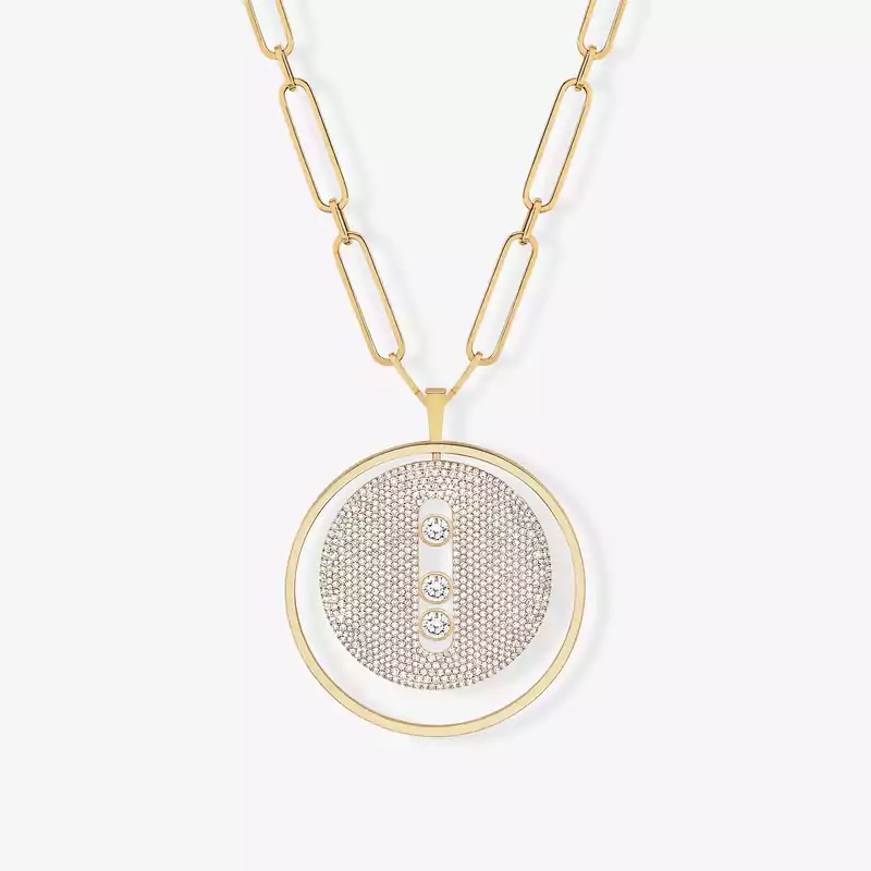 Necklace For Her Yellow Gold Diamond Lucky Move Long Necklace Pavé LM 10127-YG