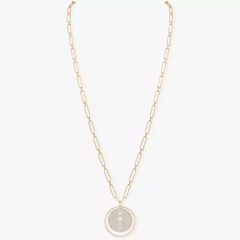 Necklace For Her Yellow Gold Diamond Lucky Move Long Necklace Pavé LM 10127-YG