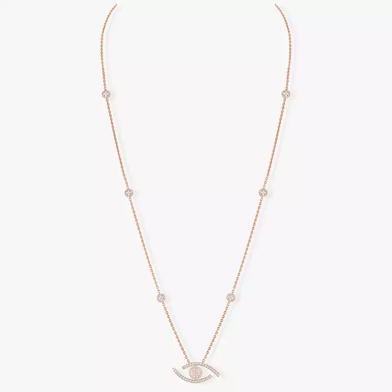 Mit Diamanten ausgefasste lange Lucky Eye Halskette Für sie Diamant Kette Roségold 11570-PG