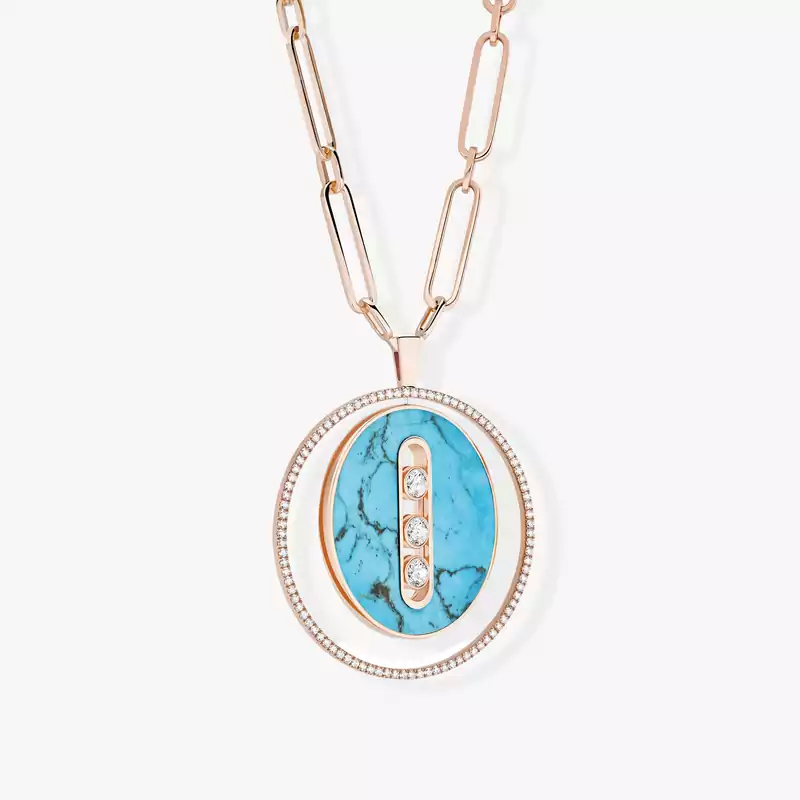 Turquoise Lucky Move Long Necklace LM Pink Gold For Her Diamond Necklace 11720-PG