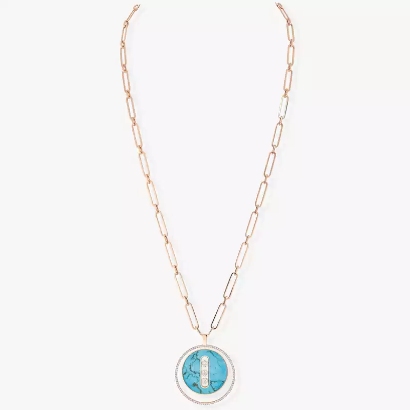 Turquoise Lucky Move Long Necklace LM Pink Gold For Her Diamond Necklace 11720-PG