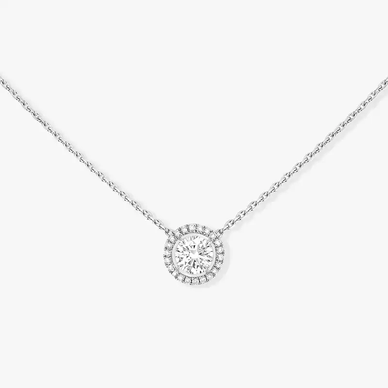 M-Love Solitaire Brilliant Cut  White Gold For Her Diamond Necklace 08611-WG