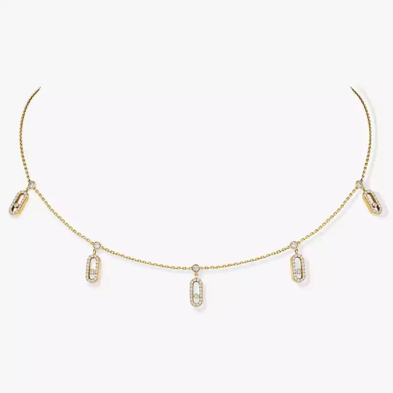 Move Uno Pavé Drop Pendant Choker Yellow Gold For Her Diamond Necklace 12150-YG
