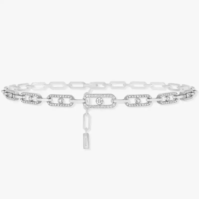 Collana Donna Oro bianco Diamante Choker Move Link Molteplici 12010-WG