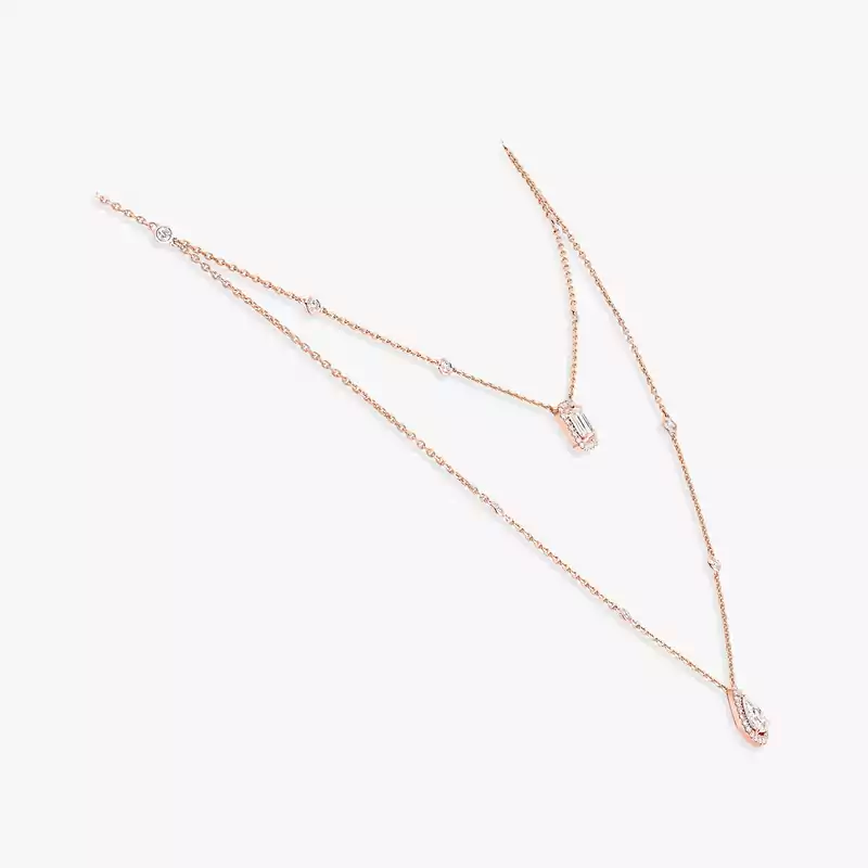 My Twin 2-Row 0.40 ct x 2 Pink Gold For Her Diamond Necklace 12966-PG