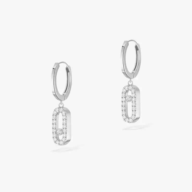 Move Uno Hoop Earrings White Gold For Her Diamond Earrings 12037-WG