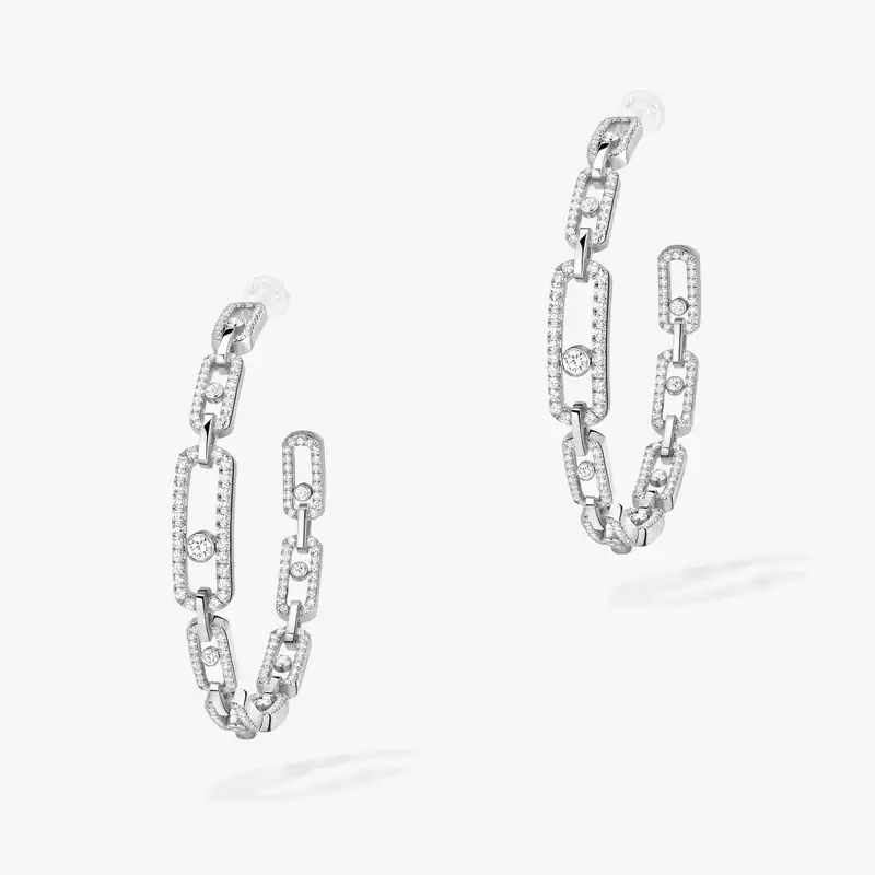 Earrings For Her White Gold Diamond Move Link MM Hoop Earrings 12362-WG