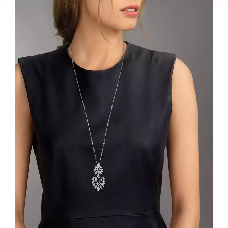 Collier Femme Or Blanc Diamond Sautoir Desert Bloom 07358-WG