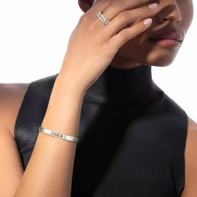 Bracelet Mixte Or Blanc Diamant Bangle Move Noa Ciselé 14481-WG