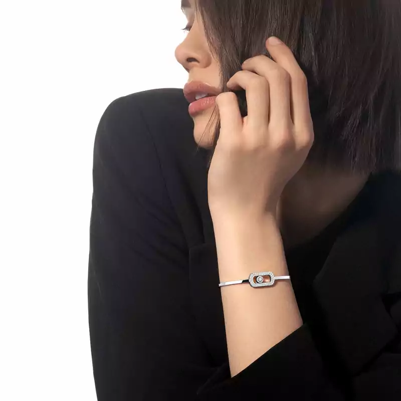 Bracelet Femme Or Blanc Diamant Jonc So Move Pavé 13428-WG