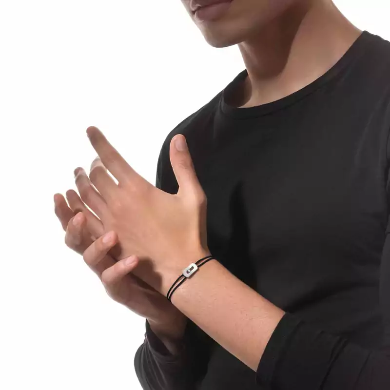 Bracelet Homme Titane Naturel Diamant Cordon Move Titanium Naturel Noir 14416-TN