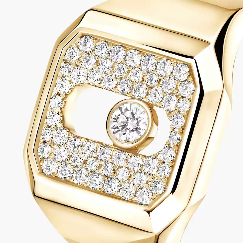 Bague Mixte Or Jaune Diamant Chevalière Move Joaillerie Pavée 13654-YG