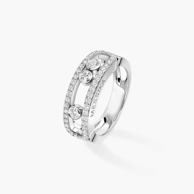 Bague Femme Or Blanc Diamant Move Classique Pavée 04000-WG
