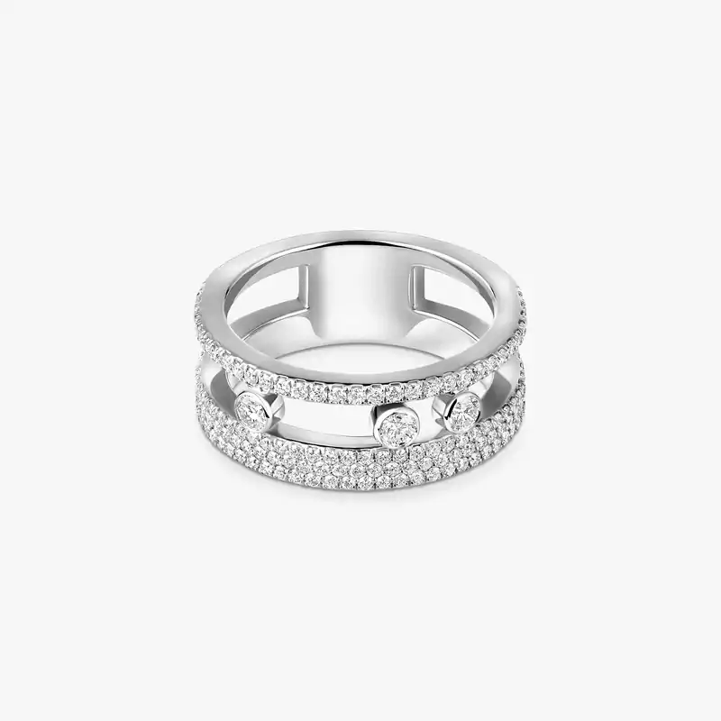 Bague Femme Or Blanc Diamant Move Romane Pavée  07128-WG