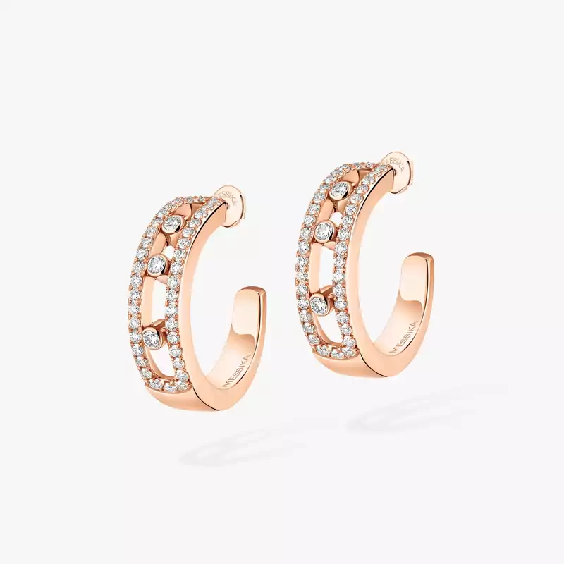 Boucles d'oreilles Femme Or Rose Diamant Créoles Move Pavées 04993-PG