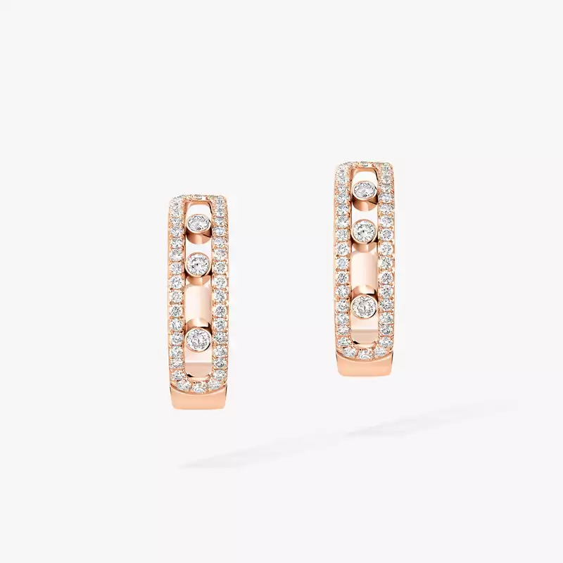 Boucles d'oreilles Femme Or Rose Diamant Créoles Move Pavées 04993-PG