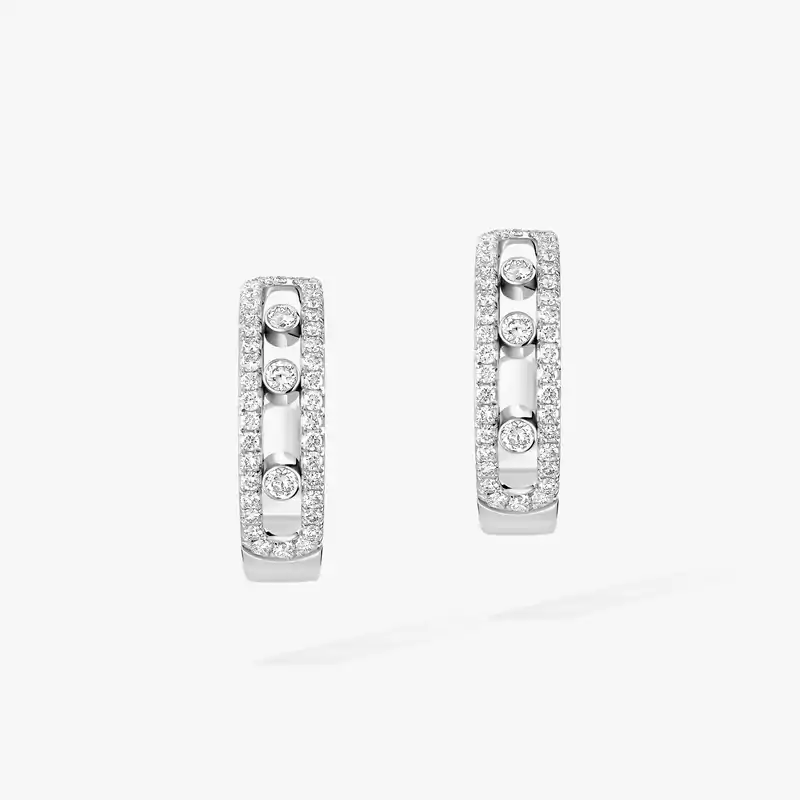 Boucles d'oreilles Femme Or Blanc Diamant Créoles Move Pavées 04993-WG