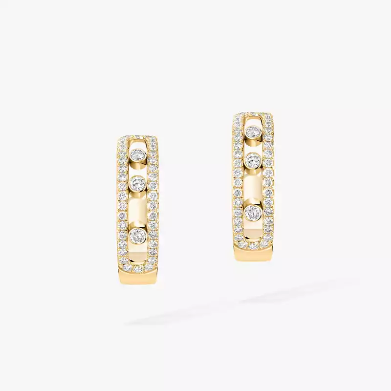 Move pavé hoop earrings Yellow Gold For Her Diamond Earrings 04993-YG