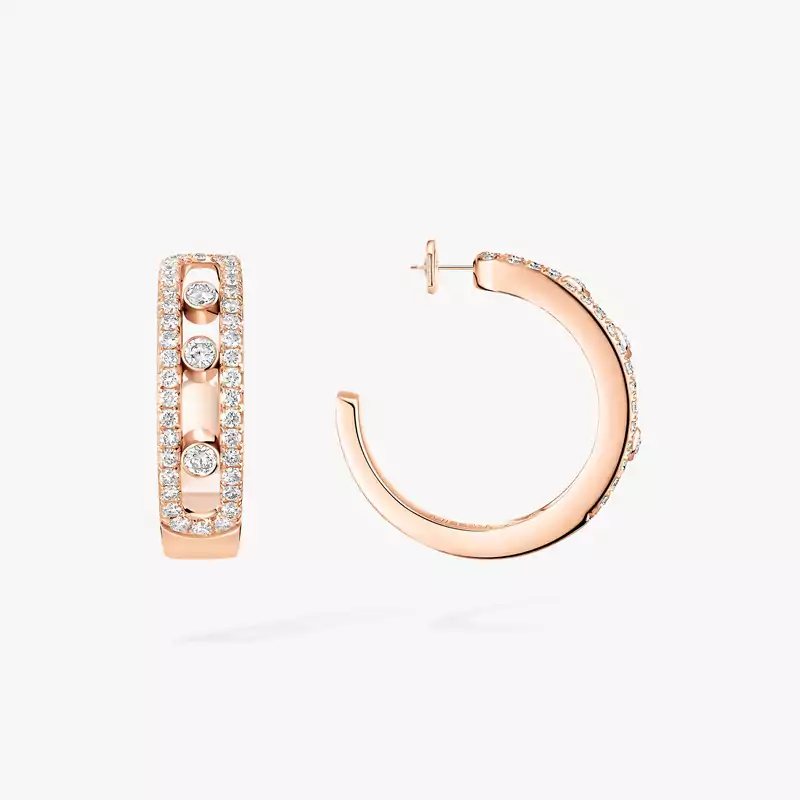 Boucles d'oreilles Femme Or Rose Diamant Créoles Move Pavées 04993-PG