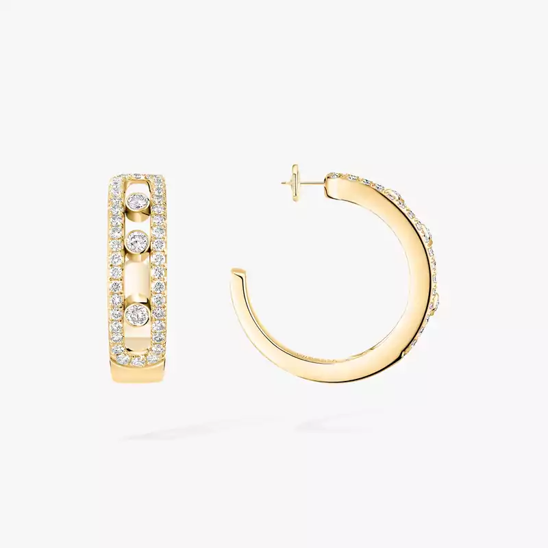 Move pavé hoop earrings Yellow Gold For Her Diamond Earrings 04993-YG