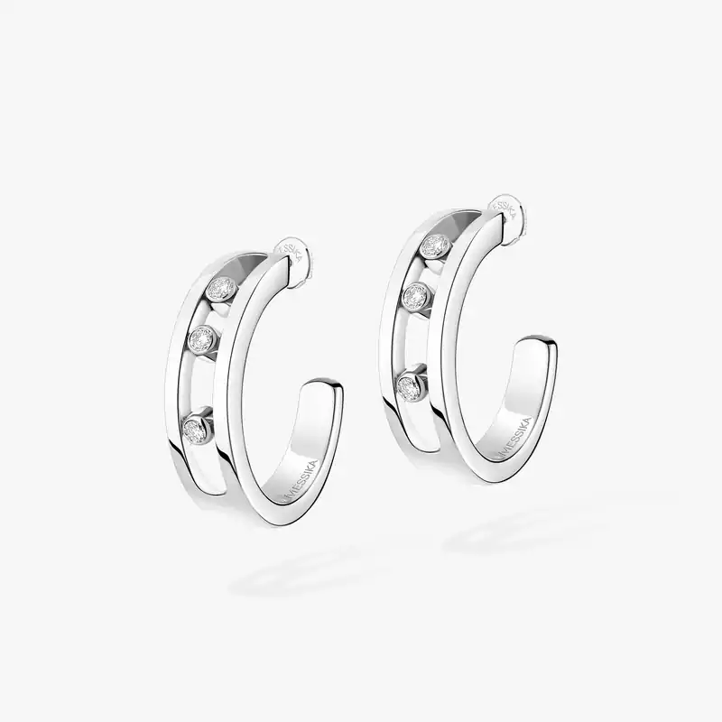 Boucles d'oreilles Femme Or Blanc Diamant Créoles Move 04407-WG