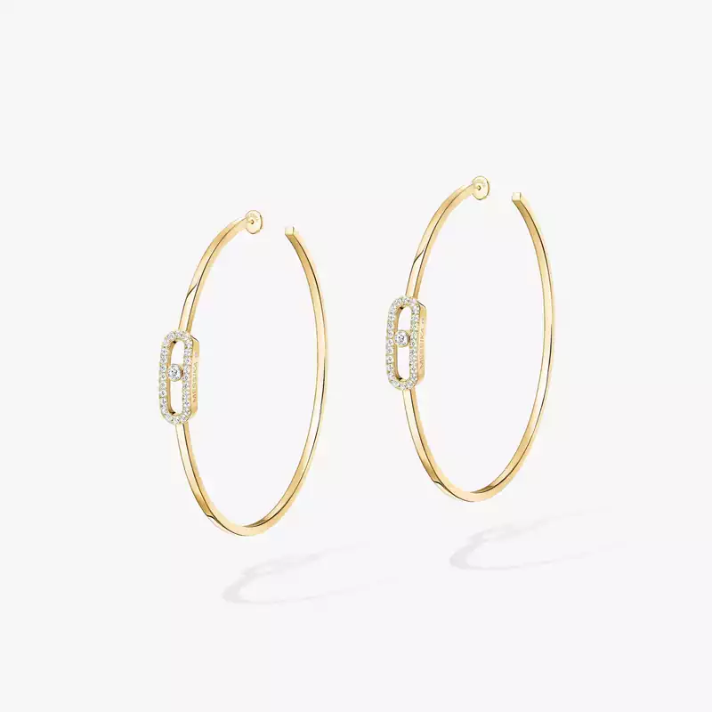 Move Uno Large Hoop Earrings Yellow Gold For Her Diamond Earrings 12468-YG