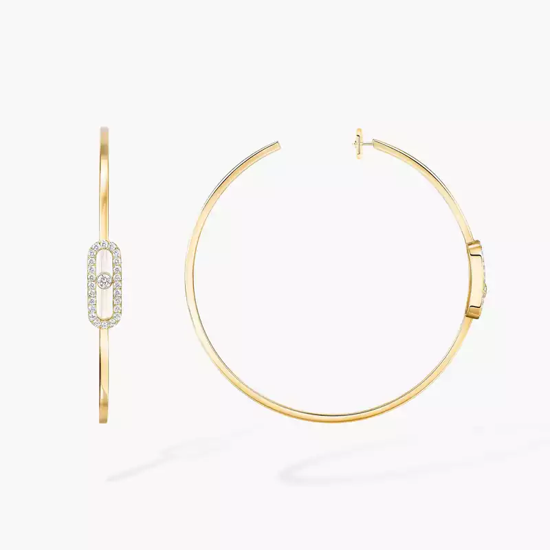Move Uno Large Hoop Earrings Yellow Gold For Her Diamond Earrings 12468-YG