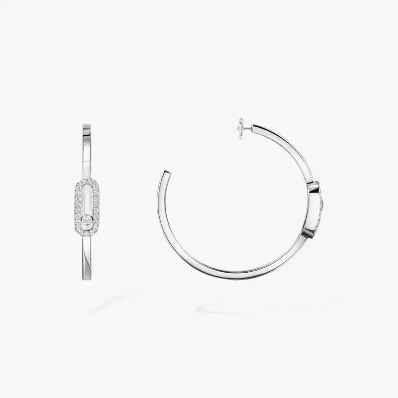 Move Uno hoop earrings small White Gold For Her Diamond Earrings 12485-WG