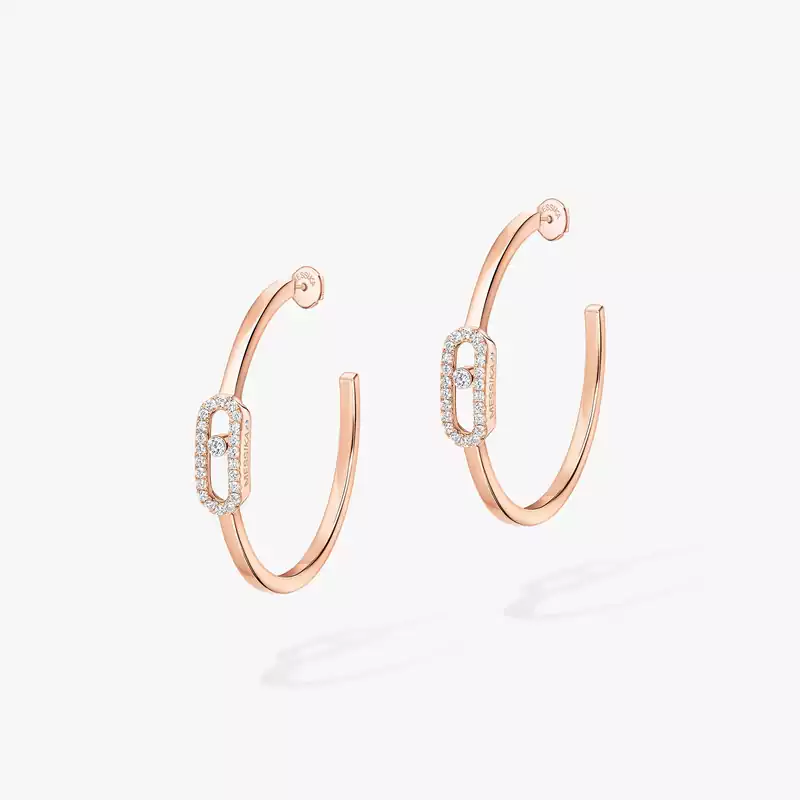 Move Uno Small Hoop Earrings Pink Gold For Her Diamond Earrings 12485-PG