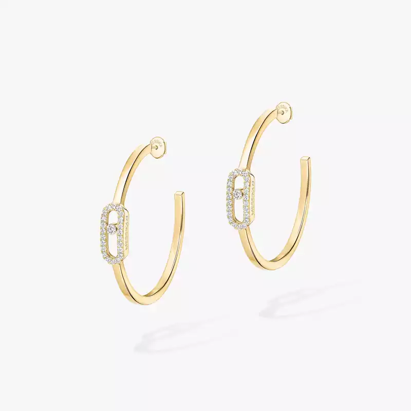 Move Uno Small Hoop Earrings Yellow Gold For Her Diamond Earrings 12485-YG