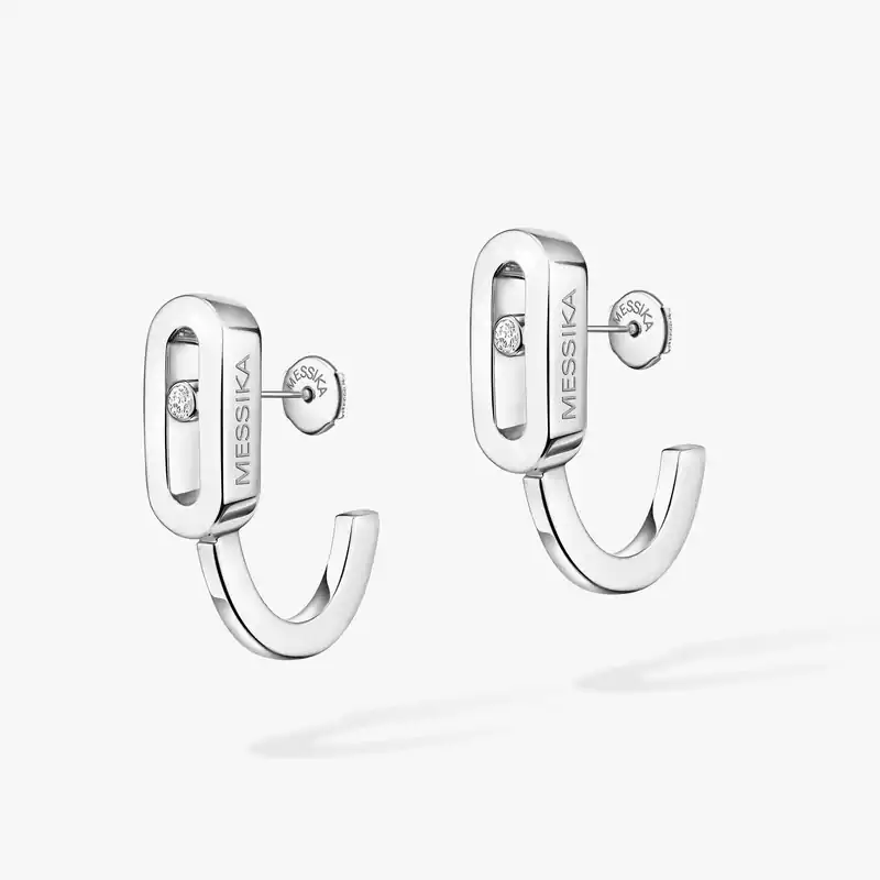 Boucles d'oreilles Femme Or Blanc Diamant Mini Créoles Move Uno 10050-WG