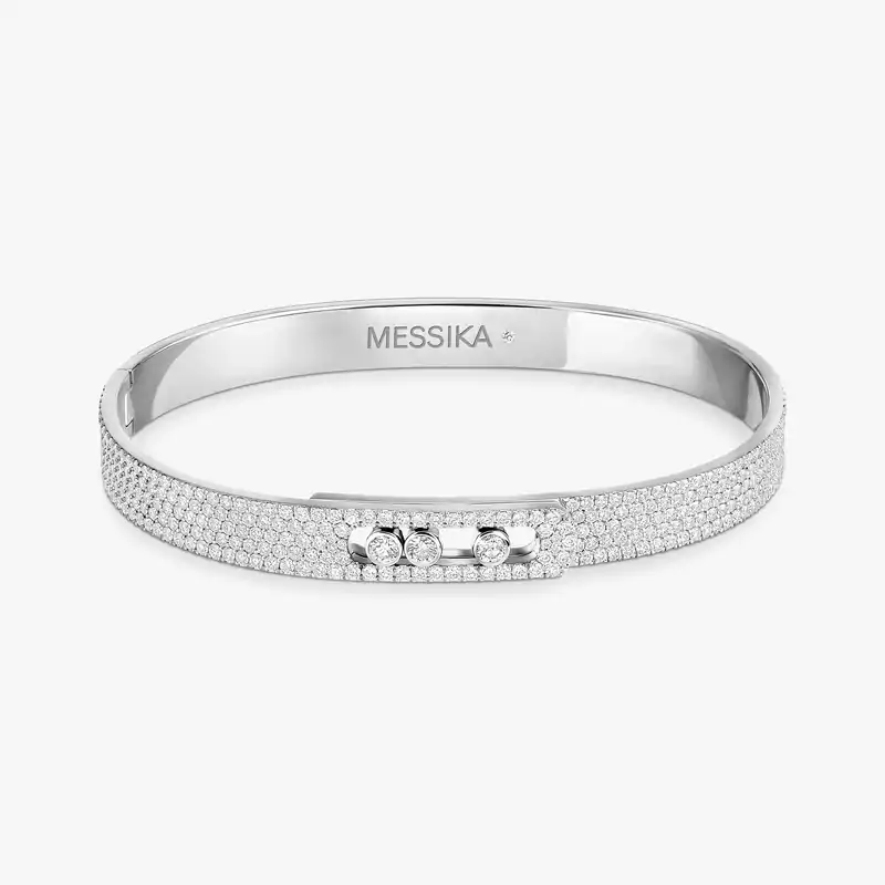 Bracelet Femme Or Blanc Diamant Bangle Move Noa Pavé 12722-WG