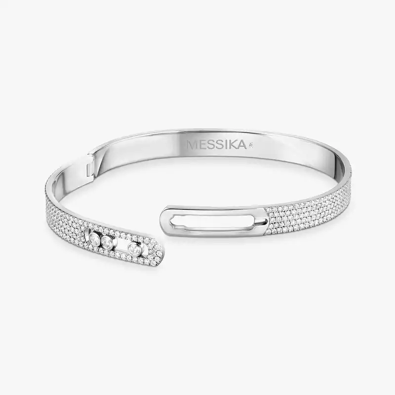 Bracelet Femme Or Blanc Diamant Bangle Move Noa Pavé 12722-WG