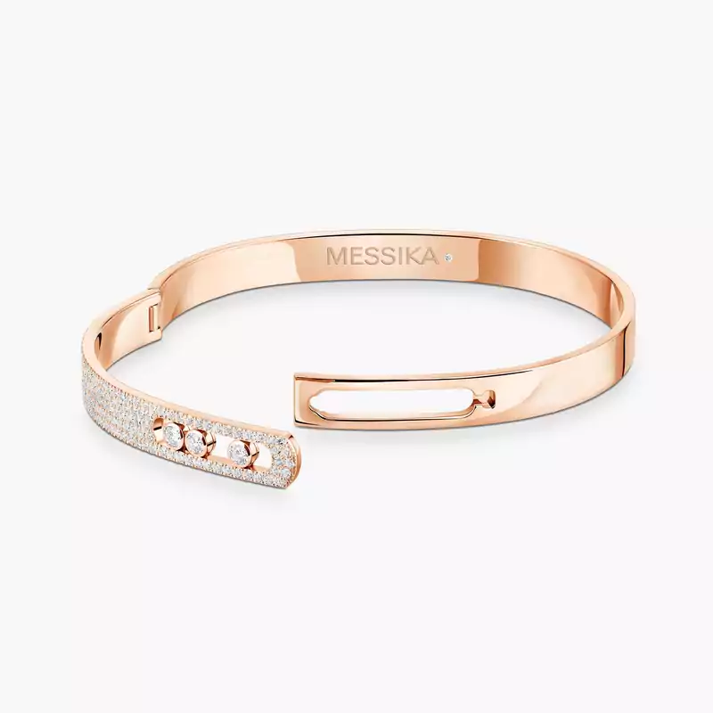 Bracelet Femme Or Rose Diamant Bangle Move Noa Semi Pavé 06371-PG