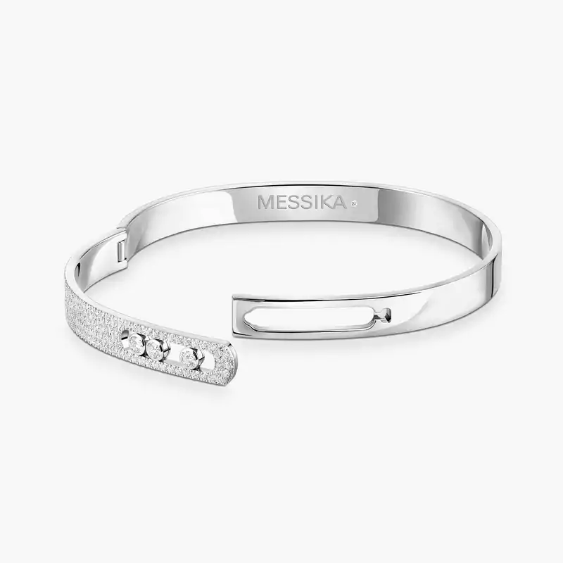 Bracelet Femme Or Blanc Diamant Bangle Move Noa Semi Pavé Grandes Tailles 13913-WG