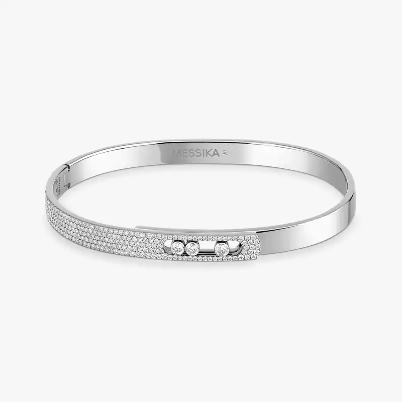 Bracelet Femme Or Blanc Diamant Bangle Move Noa PM Semi Pavé 10093-WG