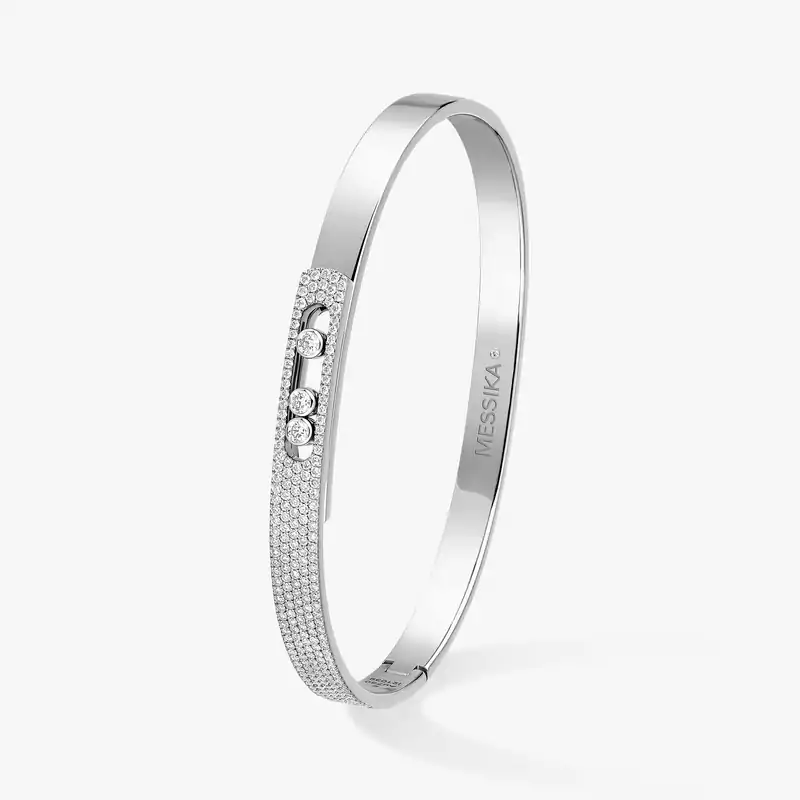 Move Noa half pavé bangle small White Gold For Her Diamond Bracelet 10093-WG