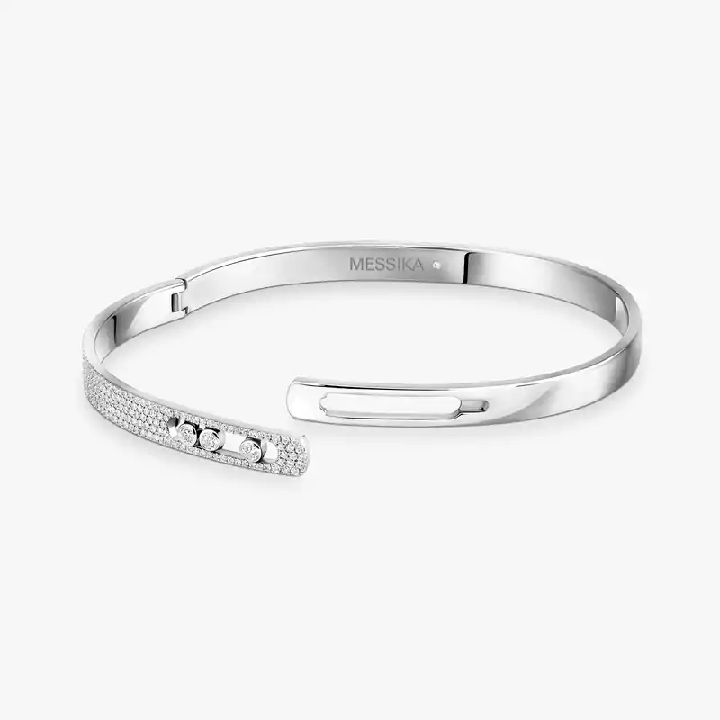 Move Noa half pavé bangle small White Gold For Her Diamond Bracelet 10093-WG