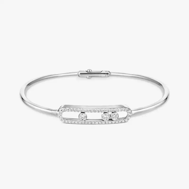 Bracelet Femme Or Blanc Diamant Jonc Move Pavé 05032-WG