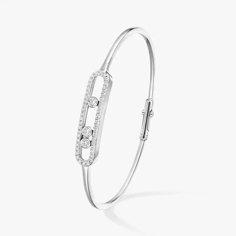 Bracelet Femme Or Blanc Diamant Jonc Move Pavé 05032-WG