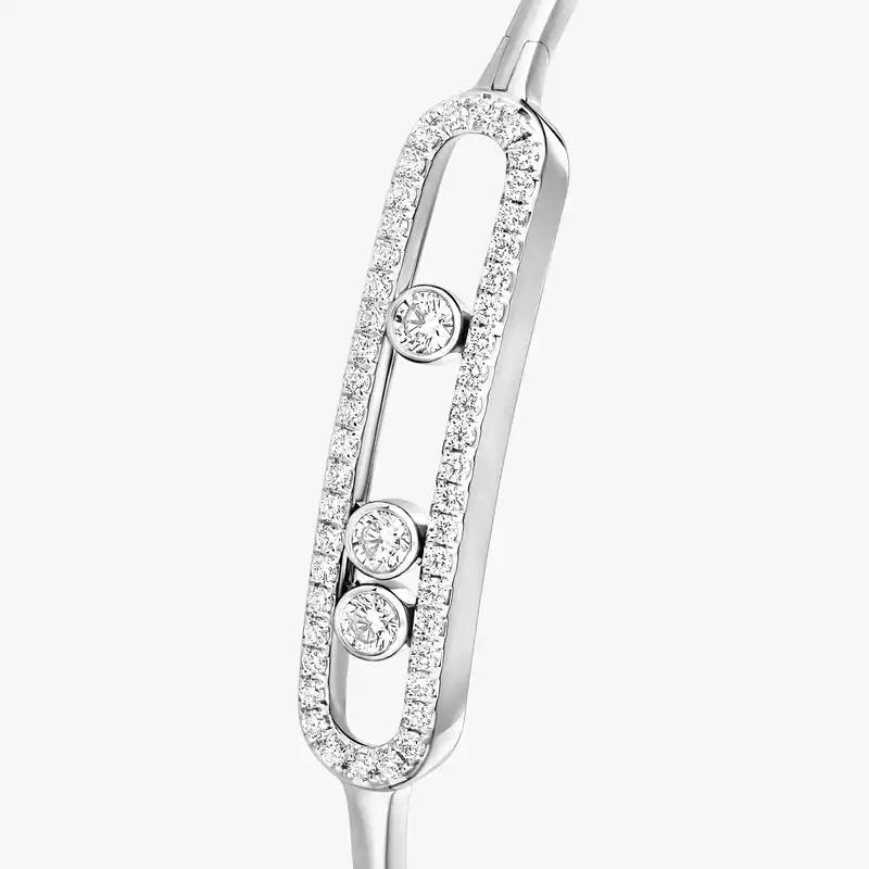 Bracelet Femme Or Blanc Diamant Jonc Move Pavé 05032-WG
