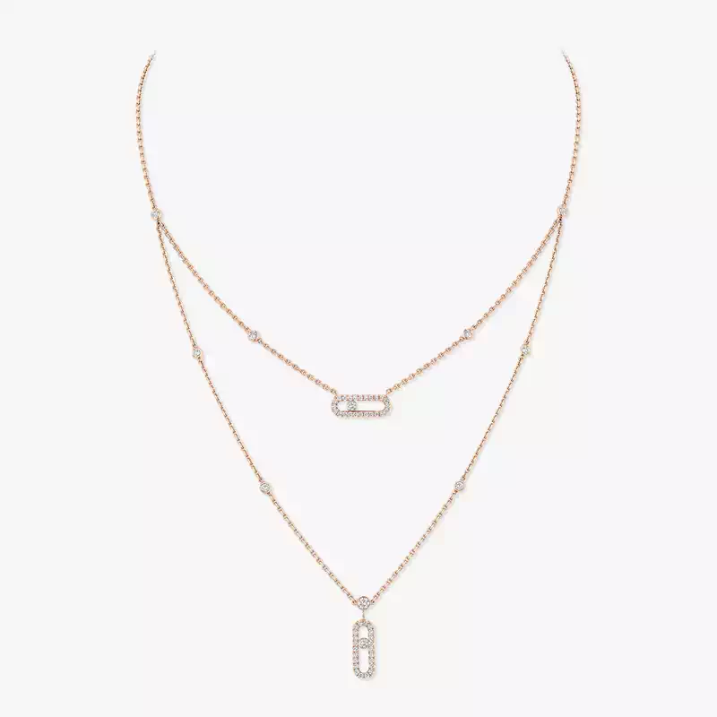 Collier Femme Or Rose Diamant Move Uno 2 Rangs Pavé 07174-PG