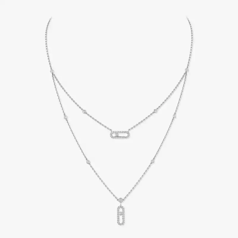 Collar Mujer Oro blanco Diamante Move Uno 2 Cadenas Pavé 07174-WG