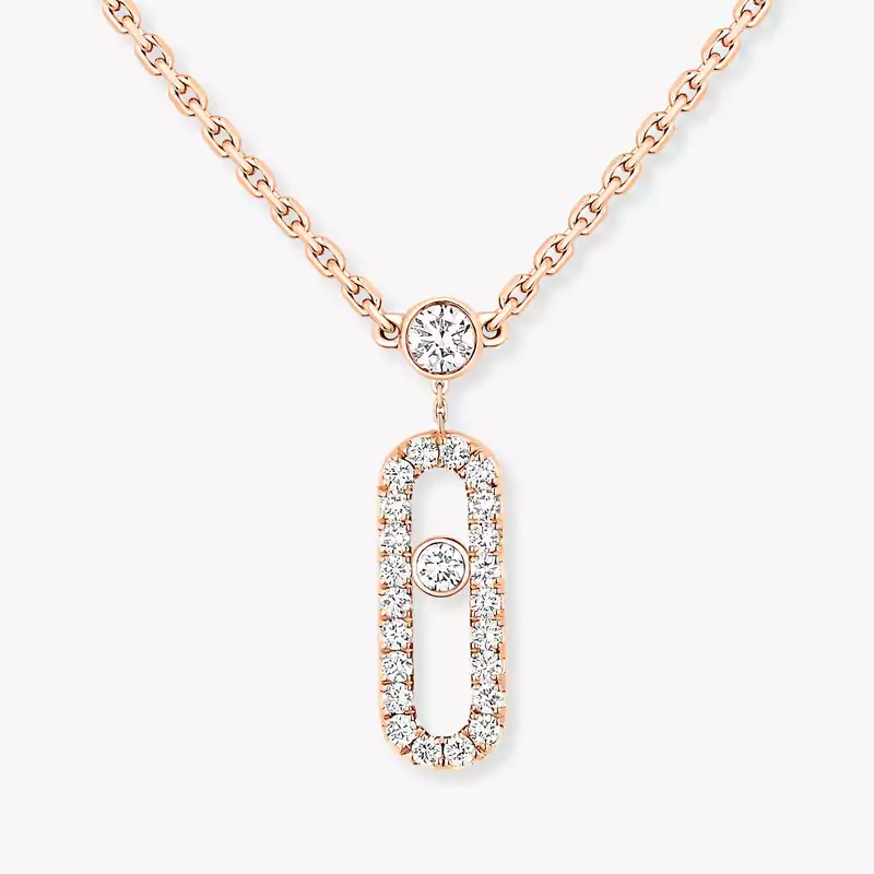 Collier Femme Or Rose Diamant Move Uno 2 Rangs Pavé 07174-PG