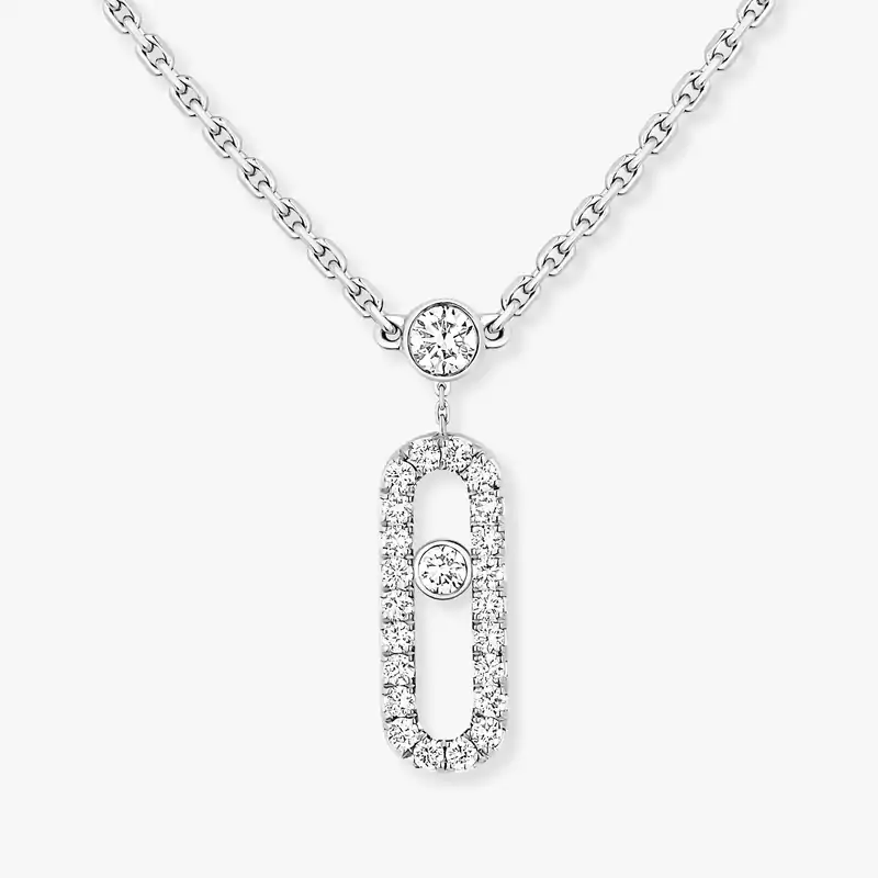 Move Uno 2 Rows Pavé  White Gold For Her Diamond Necklace 07174-WG