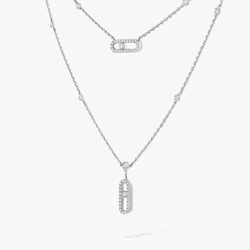 Move Uno two-row pavé necklace White Gold For Her Diamond Necklace 07174-WG
