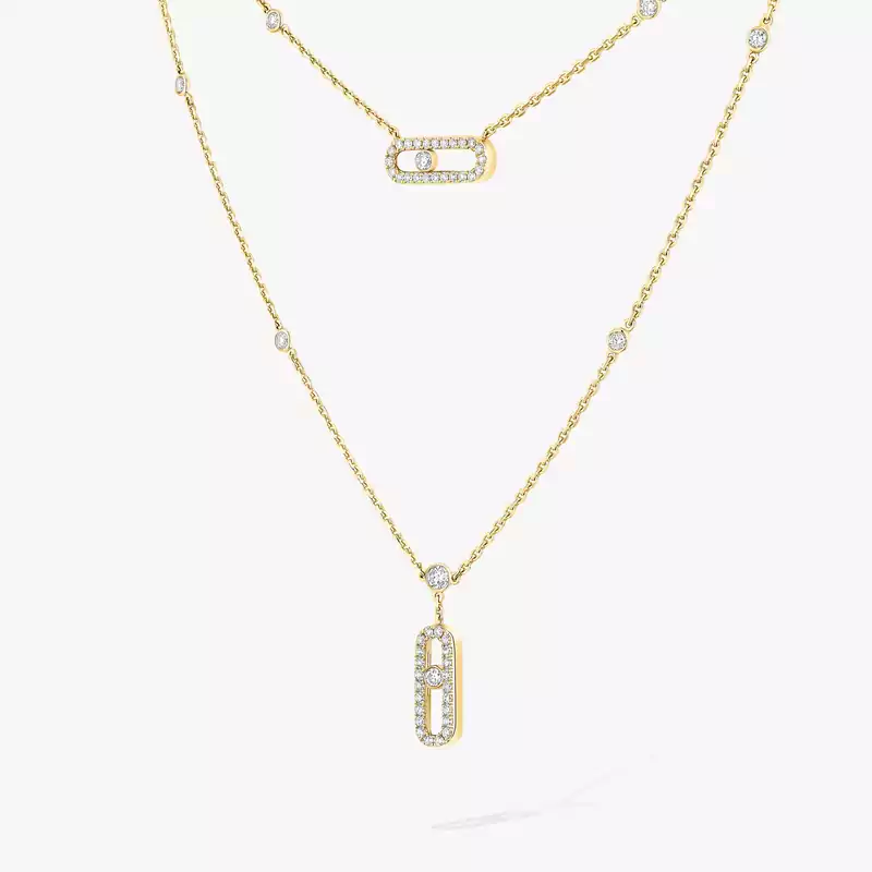 Move Uno two-row pavé necklace Yellow Gold For Her Diamond Necklace 07174-YG