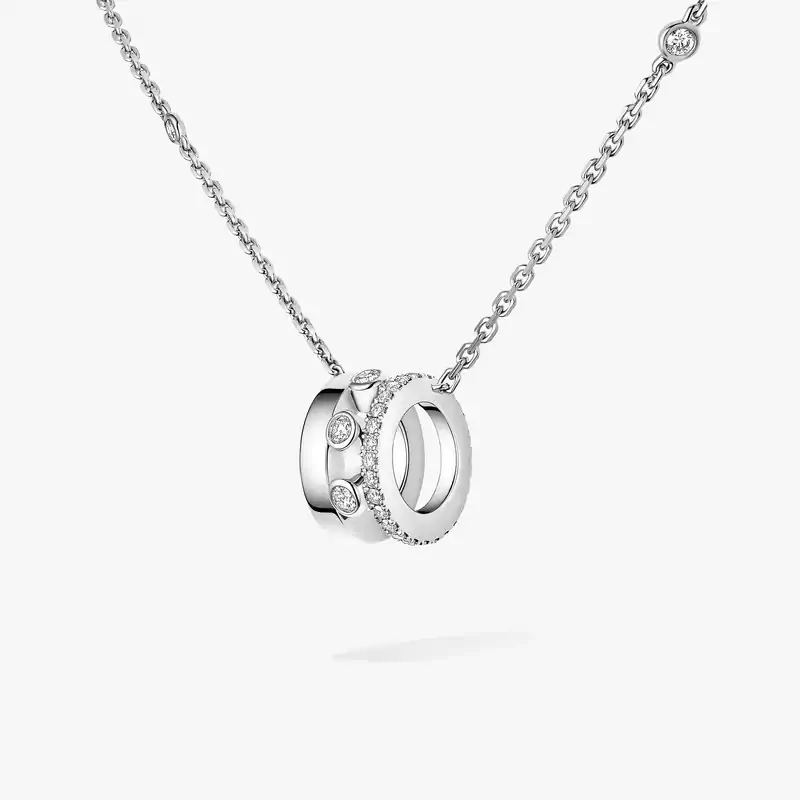 Collier Femme Or Blanc Diamant Pendentif sur Chaîne Move Romane 07158-WG