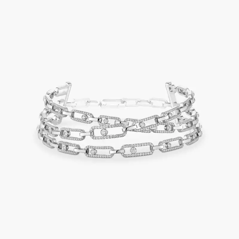 Collier Mixte Or Blanc Diamant Move Link 3 rangs 14437-WG